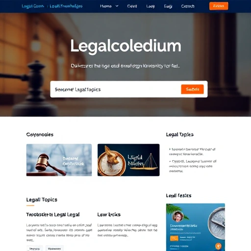 A professional and modern legal knowledge base interface with a clean design, featuring a prominent logo with 'Legalcollegium' text, a search bar, categorized legal topics, and a welcoming professional atmosphere